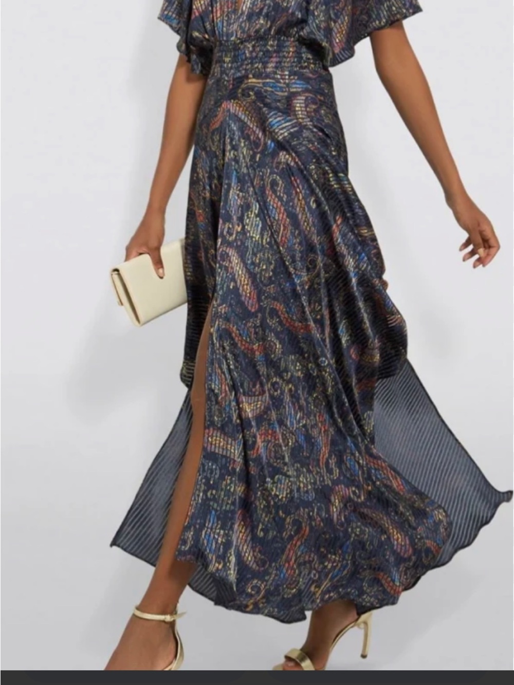 MAJE BLUE PAISLEY-PRINT ASYMMETRICAL RACHELLE MAXI DRESS SIZE 1